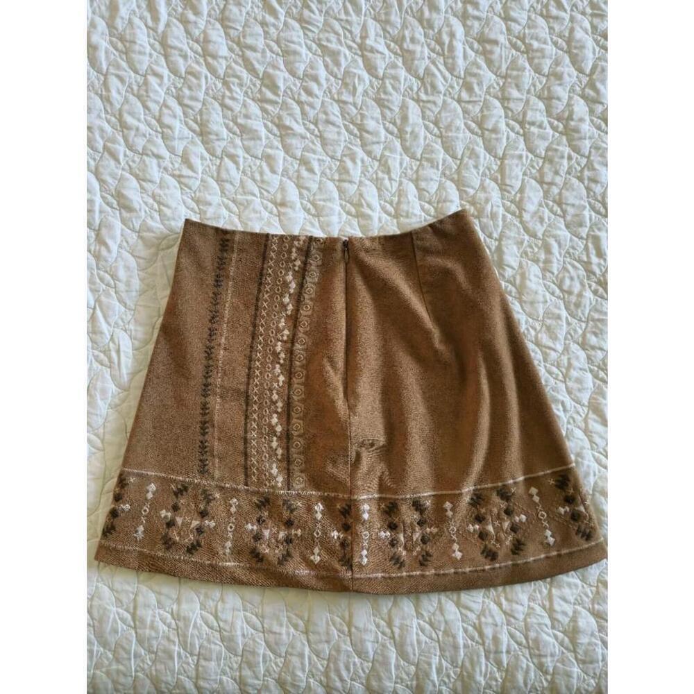 Abercrombie & Fitch Embroidered Mini Skirt Women 2 Brown Boho Cottagecore - Picture 3 of 10